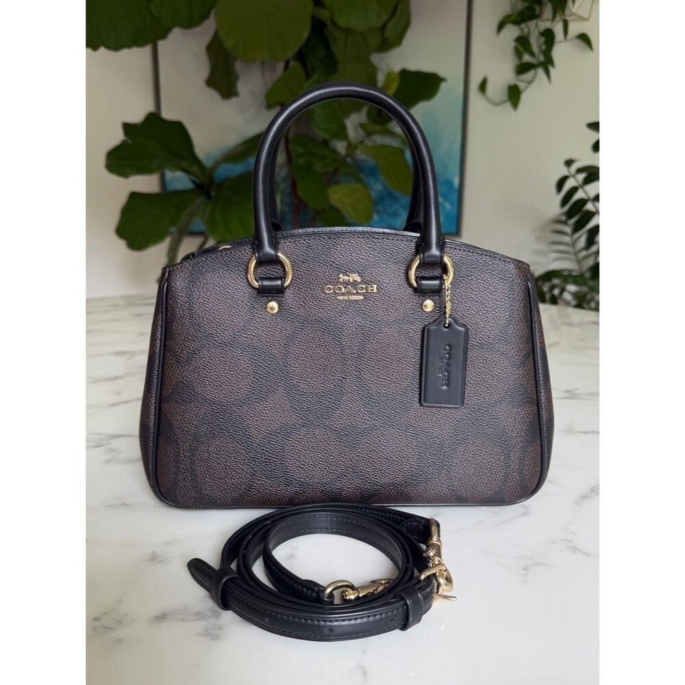 COACH Savannah Small Carryall Bag In Signature Canvas CAL53 Gold Walnut Black